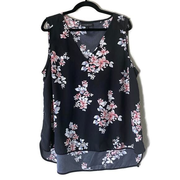 Lane Bryant Navy Blue Floral Print Sleeveless Blouse Tank Top 18 - Picture 1 of 8